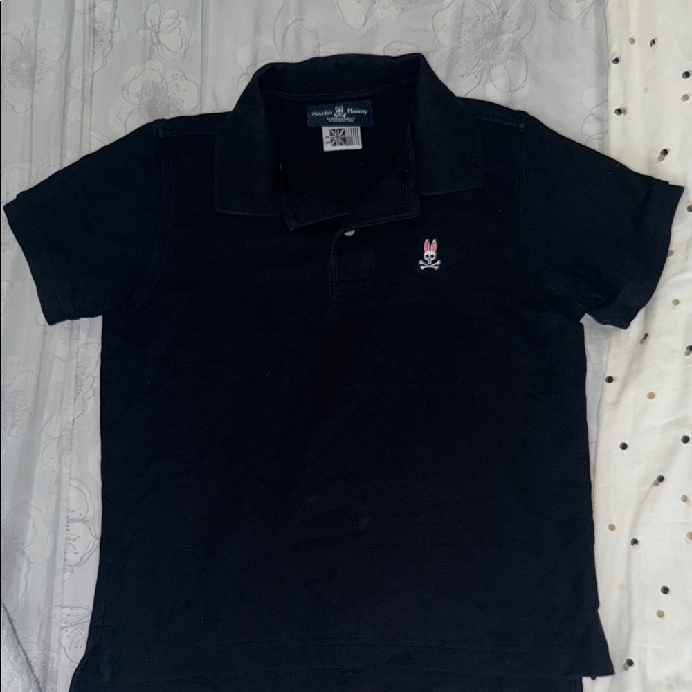 Kids Psycho Bunny Black Polo Shirt with Iconic Logo